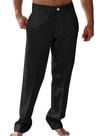 Calças casuais Runcati, linho, cintura elástica, reta, preta, masculina
