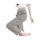 Calças Cropped Femininas Casuais Listradas Com Cintura Elástica E Cinto, Confortáveis E Respiráveis