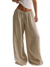 Calças de linho MakeMeChic Summer Beach Wide Leg Apricot Women
