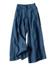Calças de linho SCUSTY Culottes Capris Wide Leg para mulheres azul-petróleo