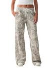 Calças de moletom Burtell Casual Wide Leg Camo Fleece para mulheres