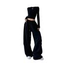 Calças De Moletom Cinza De Cintura Alta E Perna Larga Para Mulheres, Estilo Oversize Baggy Y2K