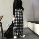 Calças De Moletom Femininas Oversize Em Preto Xadrez, Casuais, Largas, Com Cintura Elástica E