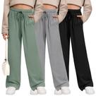 Calças de moletom LessonZoo Girls' Wide Leg, pacote com 3 unidades, verde azul-petróleo, cinza, preto