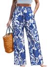 Calças de praia CUPSHE Tropical Floral Wide Leg Blue Plus Size L