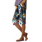 Calças de verão para mulheres com estampa circular Spring Going Out, bermudas largas, algodão, boho, elegante, elástico, cintura, altura do joelho, ajuste justo, roupas modernas de peso médio, GG