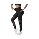 Calças De Yoga Femininas De Cintura Alta Com Detalhes Em Tela, Leggings Modeladoras Com Controle De