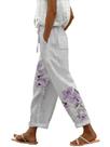 Calças domirica Linen Blend Lavender Print para mulheres Calças domirica Linen Blend Lavender Print para mulheres