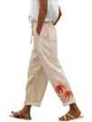 Calças domirica Linen Blend Lycoris Print para mulheres 3GG
