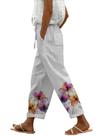 Calças domirica Linen Wide Leg Flower Print para mulheres