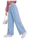 Calças esportivas WDIRARA para meninas, cintura lateral, azul claro, 10Y