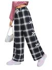 Calças esportivas WDIRARA para meninas, cintura lateral, preta/branca, 12Y