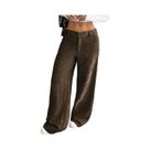 Calças Femininas De Cintura Alta Em Corduroy Com Pernas Largas Moda Outono Inverno Retro Casual