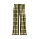 Calças Femininas De Cintura Alta Xadrez Largas Moda Outono Calças De Perna Larga Oversize Street
