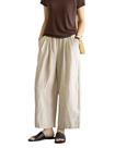 Calças femininas Yeokou, capris largas, de linho, com bolsos, bege