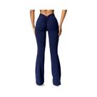 Calças Flare De Yoga Sexy De Cintura Alta Com Corte Em V, Leggings Fitness Com Efeito Push Up,