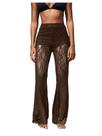 Calças GORGLITTER Lace Flare High Waisted Bell Bottom Coffee