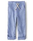 Calças Gymboree de linho com cordão para menino, azul, tamanho 6