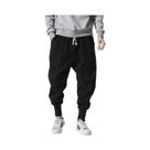 Calças Harem Masculinas De Algodão E Linho Com Cintura Elástica, Joggers Streetwear, Calças Casuais