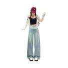 Calças Jeans Femininas Com Detalhes Em Renda Floral, Corte Larguinho, Estilo Casual, Tendência De