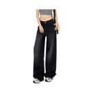 Calças Jeans Femininas De Cintura Alta Retro Pretas E Cinzas Com Corte Reto E Ajuste Solto