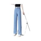 Calças Jeans Femininas De Cintura Alta, Slim, Com Corte Reto, Em Lyocell, Imitação De Denim,