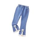 Calças Jeans Flare Soltas Para Meninas Com Detalhes Em Renda E Pérolas, Calças Casuais De Denim Para