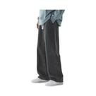 Calças Jeans Masculinas Baggy Com Cintura Elástica, Cor Sólida Clássica, Perna Reta, Jeans De Perna