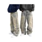 Calças Jeans Masculinas Largas Estilo Harajuku Moda Retro Estética Streetwear Com Bordado