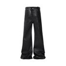 Calças Jeans Masculinas Pretas De Couro Encerado Com Stretch, Estilo Baggy Y2K, Flare, Oversized E