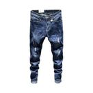 Calças Jeans Masculinas Slim-fit Rasgadas E Desgastadas Em Algodão Estilo Coreano Moda Azul Preto
