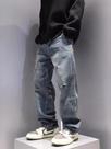 Calças Jeans Masculinas Vintage Rasgadas E Largas De Alta Qualidade Estilo Hip Hop Streetwear Azul