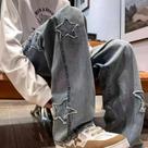 Calças Jeans Masculinas Y2K Com Franjas E Patches Em Estilo Hip Hop