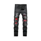 Calças Jeans Pretas Estilo Y2K Para Homens, Slim Fit, Casual, Com Rasgos E Patchwork, Calças Retas
