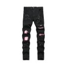 Calças Jeans Pretas Estilo Y2K Para Homens, Slim Fit, Casual, Com Rasgos E Patchwork, Calças Retas