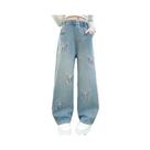 Calças Jeans Rasgadas Com Pernas Largas Para Meninas, Versáteis E Estilosas, Tamanhos Médios a