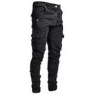 Calças Jeans Slim Fit Masculinas Com Múltiplos Bolsos, Casual, Lavadas, Em Cor Sólida, Calças Cargo Calças Jeans Slim Fit Masculinas Com Múltiplos Bolsos, Casual, Lavadas, Em Cor Sólida, Calças Cargo