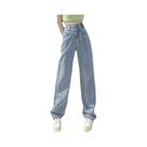 Calças Jeans Térmicas Femininas De Cintura Alta Com Design De Fivela Dupla Para O Inverno