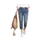 Calças Jeans Vintage Com Bordado Floral Para Mulheres, Moda Casual De Verão, Calças Harem Rasgadas