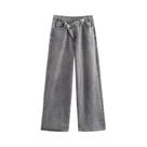Calças Jeans Vintage De Cintura Alta Assimétricas Para Mulheres Com Bolsos, Moda De Rua Chic, Calças