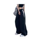 Calças Jogger De Cintura Alta Retrô Com Faixa Lateral E Laço, Perna Larga, Estilo Casual Esportivo