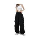 Calças Jogger Femininas De Cintura Baixa Com Cordão, Perna Larga, Estilo Casual Tech, Streetwear
