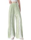 Calças largas Agoeast xadrez Gingham com patchwork de renda Calças largas Agoeast xadrez Gingham com patchwork de renda
