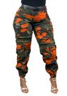 Calças LETSVDO Camo Cargo Baggy High Rise para mulheres