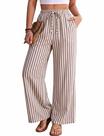 Calças listradas casuais Shesy Summer Beach para mulheres marrons Calças listradas casuais Shesy Summer Beach para mulheres marrons