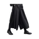 Calças Masculinas Góticas Estilo Dark Com Pernas Largas, Cintura Alta, Cropped, Soltas, Hakama