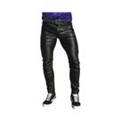 Calças Masculinas Punk Casuais De Cintura Baixa Em Couro PU Elástico, Calças Justas De Cor Sólida