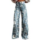 Calças Palazzo LUFHBEHB femininas com estampa floral boho de cintura alta
