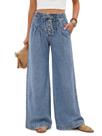 Calças Tankaneo Wide Leg, jeans largos, de cintura alta, azul, para mulheres