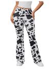 Calças WDIRARA Snakeskin High Waist Flare Bell Bottom pretas